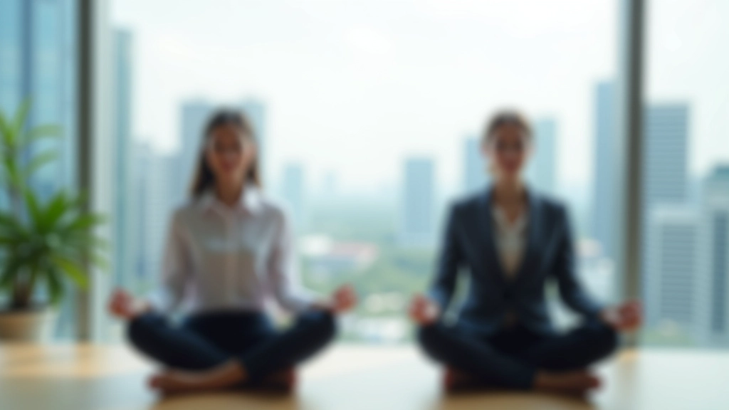 Professional meditation and mindfulness training session in modern Singapore office environment